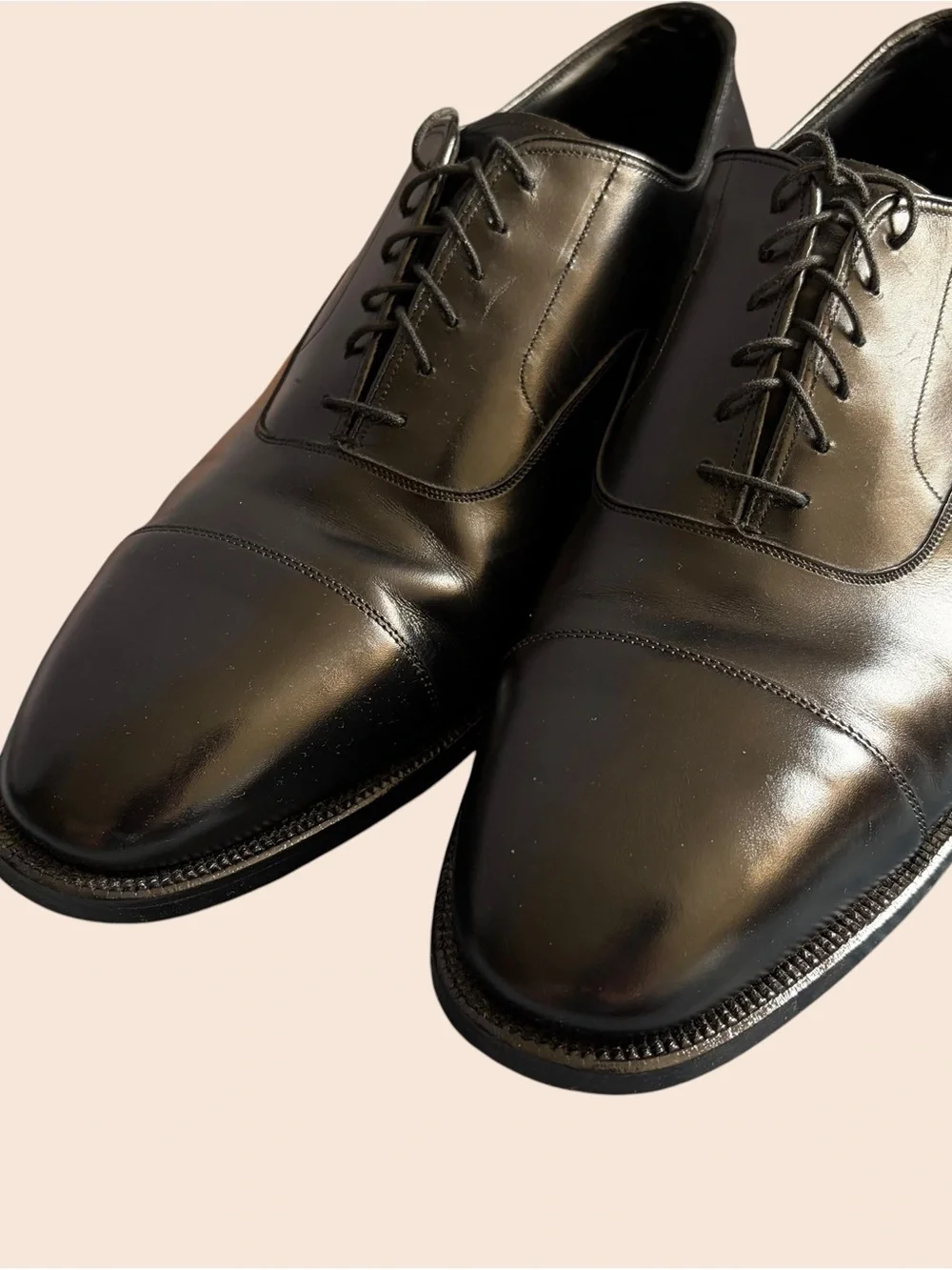 Johnston & Murphy Crown Aristocraft Black Leather Cap-Toe Oxford Dress Shoes